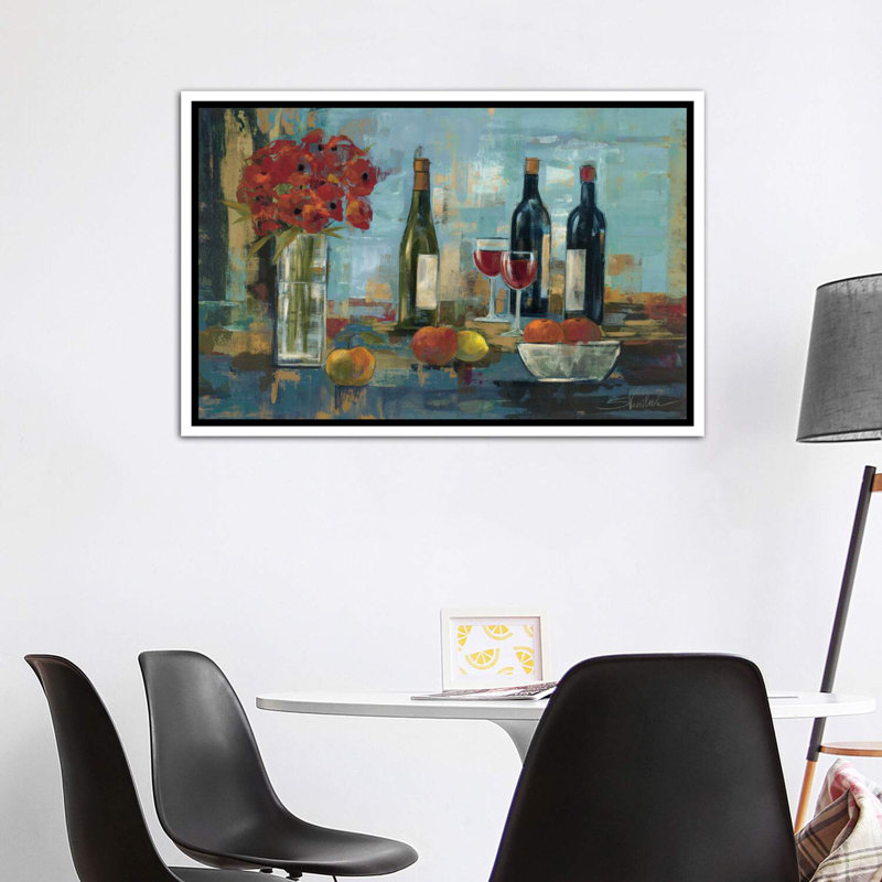 Fruit And Wine by Silvia Vassileva - Painting, White Framed, 40" H x 60" W x 1.5" D