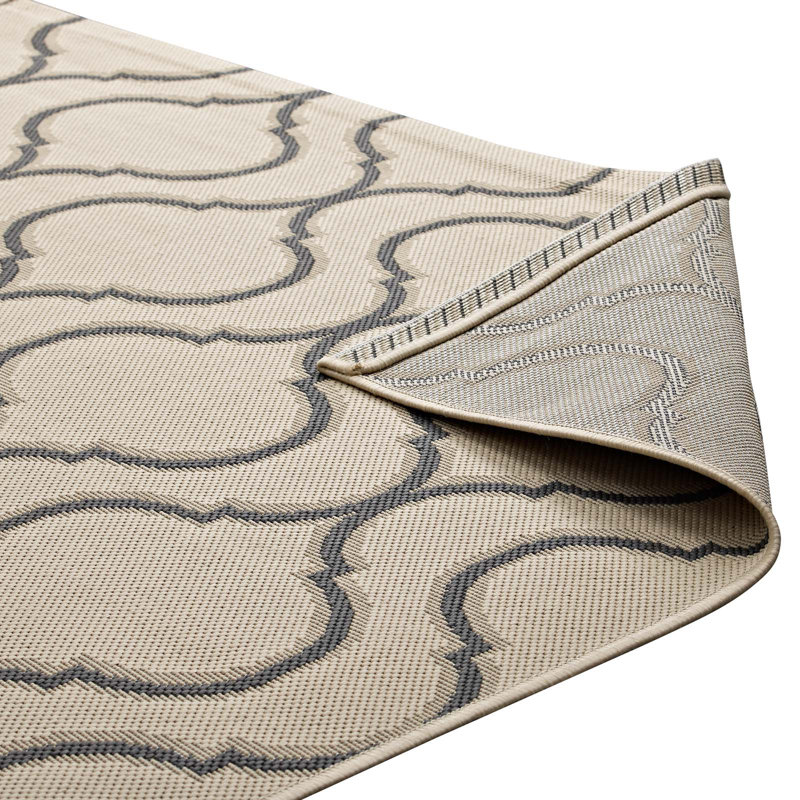 Gray and Beige Abstract Synthetic 8' x 10' Area Rug