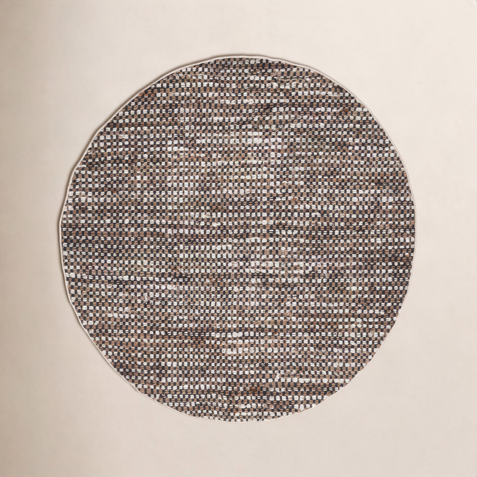 Gabino Black Ivory Flatweave Geometric Jute Rug, Round 4'