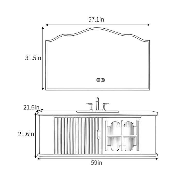 Armoire de salle de bain française haut de gamme simple, H 21,6 po x l 59 po x P 21,6 po