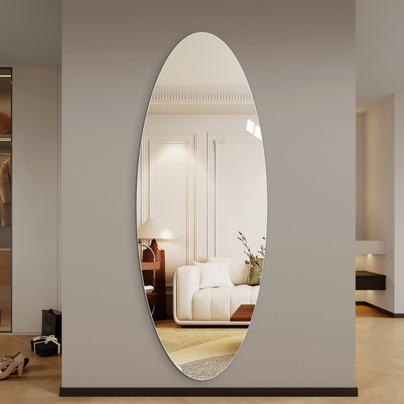 65" X 24" Oval Mirror, Hd Reflection, Drill-, For Home Use Body Wall 5Mm Silver, , Entryway And Bedroom Decor
