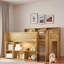Lit mezzanine avec plusieurs tablettes de rangement, bureau et DEL-315847089