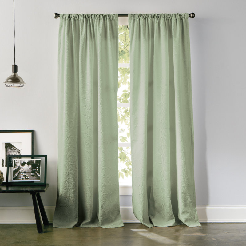 Chrysanthemum Solid Color Grommet Curtain Panel, 50" W x 63" L, Green