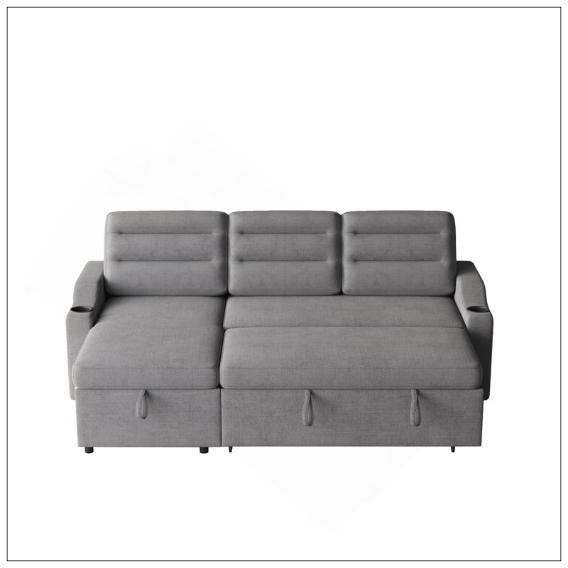 Canapé-lit de 83,5 po, canapé-lit convertible en polyester avec inclinable de rangement et porte-gobelet pour le salon, espaces restreints