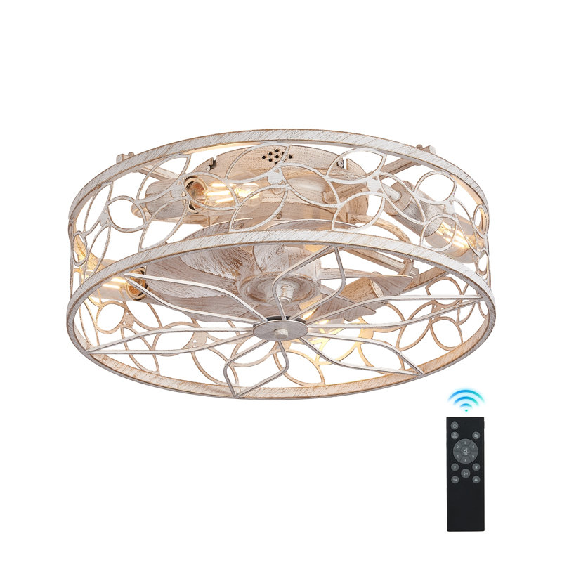Ventilateur de plafond en cage blanc 18 pouces rétro avec télécommande - Moteur à courant continu silencieux de style industriel pour chambre à coucher et salon