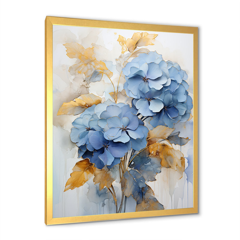 Bouquet d'éclat bleu et doré minimalisme, Cadre doré simple, H 44 po x l 34 po x P 1,5 po