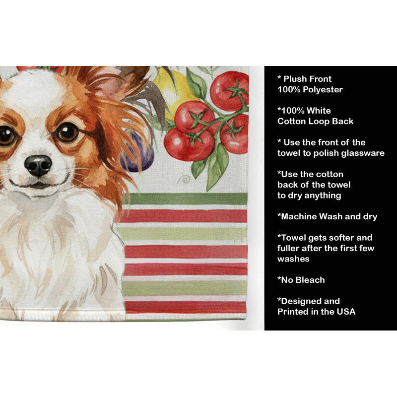 Serviette de cuisine blanche avec légumes Papillon rouges, White/Red Papillon