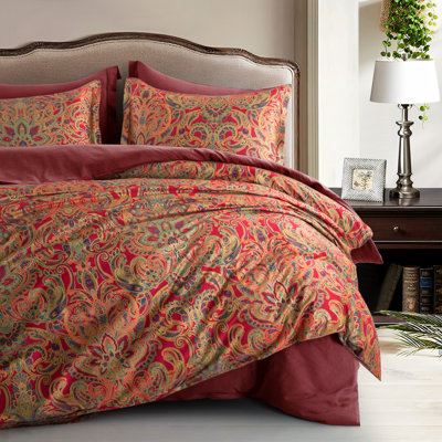 Red and Gold Paisley Duvet Cover Set - Palatial King Size