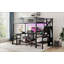 Lit mezzanine double en métal avec garde-robe et lumière DEL
