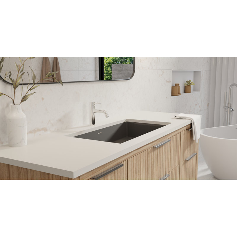 Lavabo de salle de bain encastrable en résine 31,4 po x 16,7 po Badeloft UB-05-L-MBLK, Noir mat