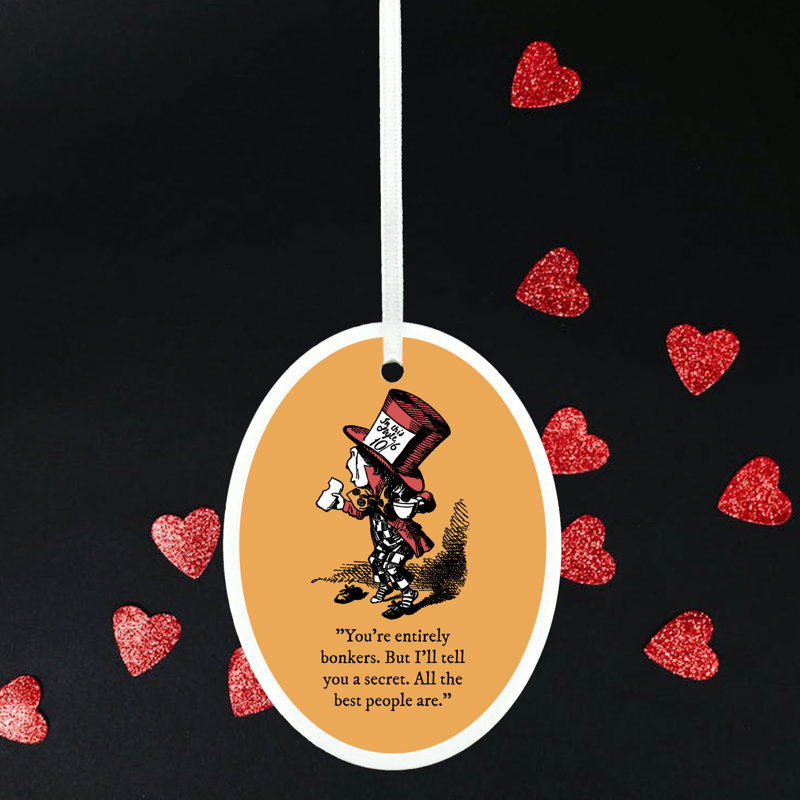 Entirely Bonkers Alice In Wonderland Oval Shaped Ceramic Ornament Bauble