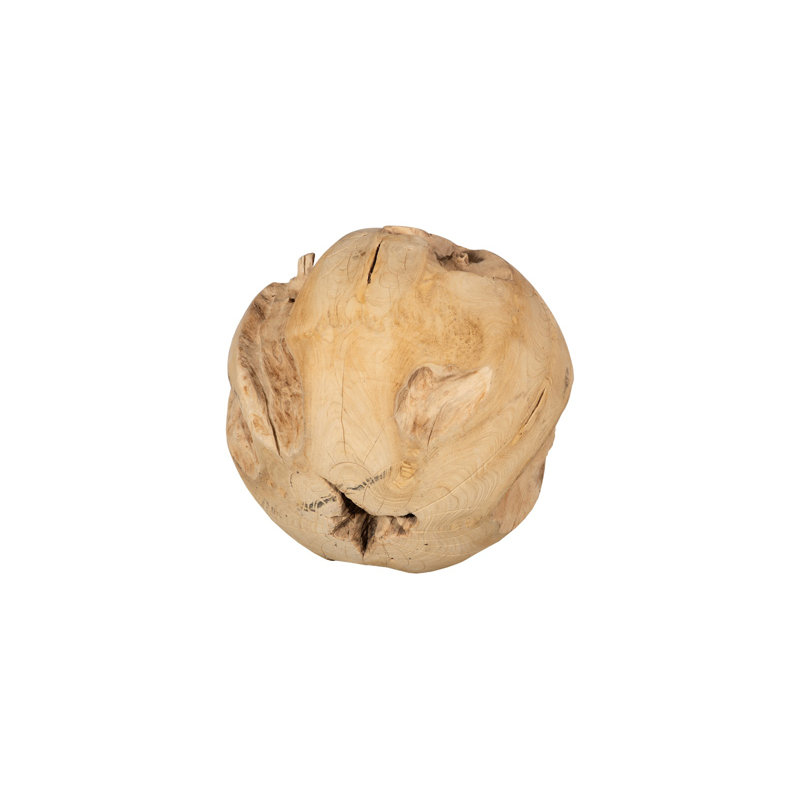 Grande sculpture boule en bois de teck