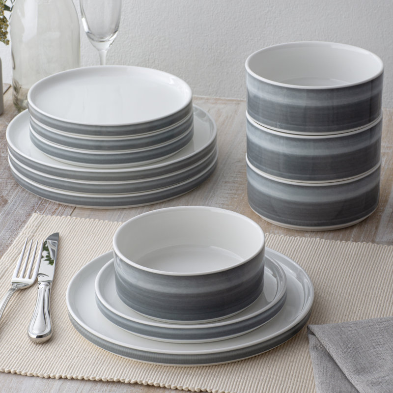 Noritake Colorstax Ombre 12-Piece Dinnerware Set, Service for 4, Charcoal