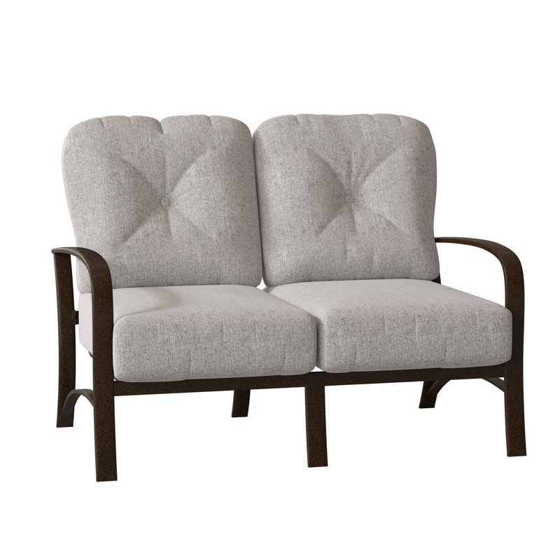 Fremont Outdoor 2 - Seat Loveseat, Chestnut Brown, Canvas Navy Sunbrella® Canvas