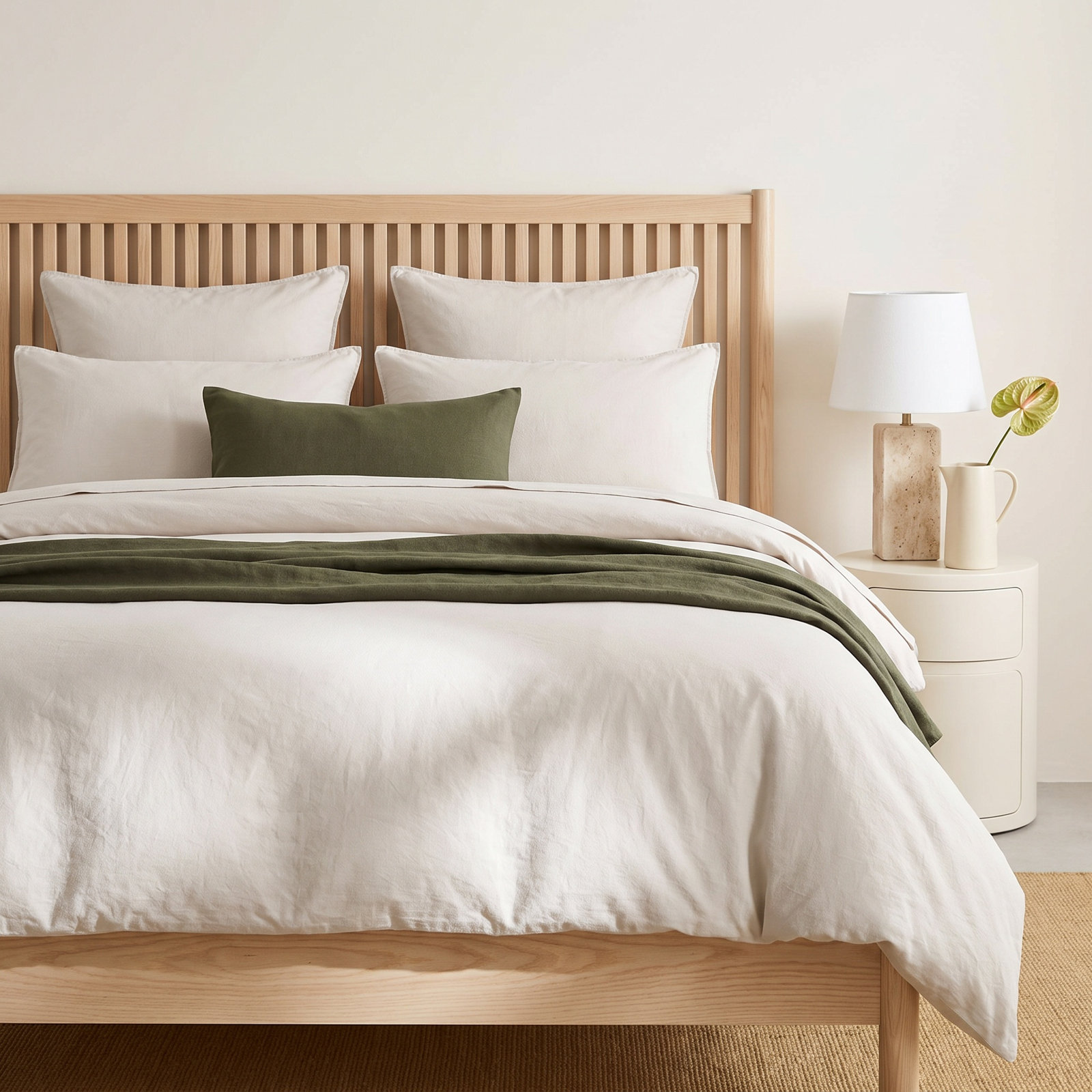 Washed Percale Cotton Comforter Set, Light Beige, Queen Comforter + 2 Standard Shams