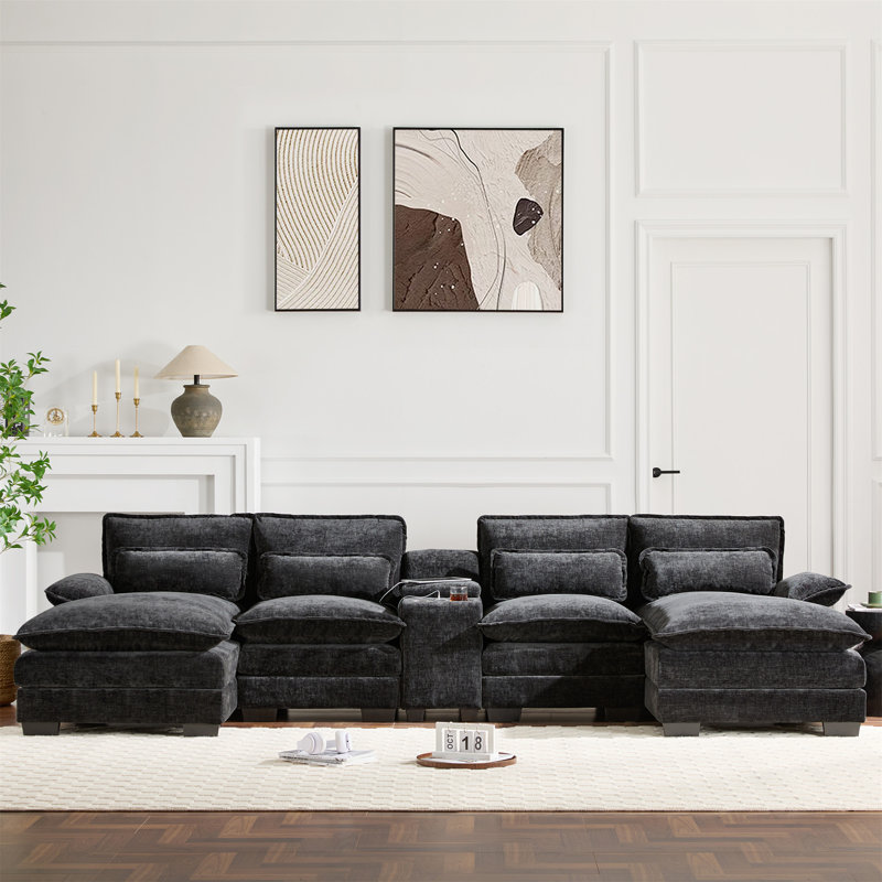 123*55"Modern U-Shaped Sectional Sofa With Console