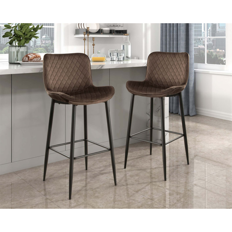 Ensemble de 2 chaises de pub rembourrées en velours avec pieds en métal, parfaites pour les espaces de repas décontractés et les bars