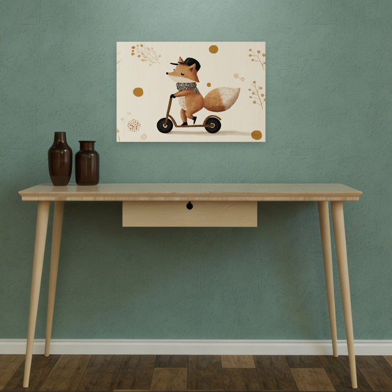 Stylish Fox Scooter Playful Whimsical Abstract Fox Autumn Nature Wall Art Print by Mathieu - Wrapped Canvas Print