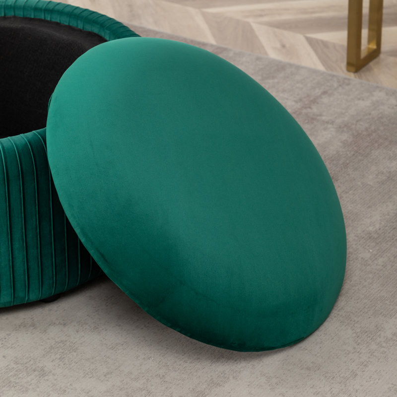 Repose-pieds rond avec rangement Savinien, Velours vert
