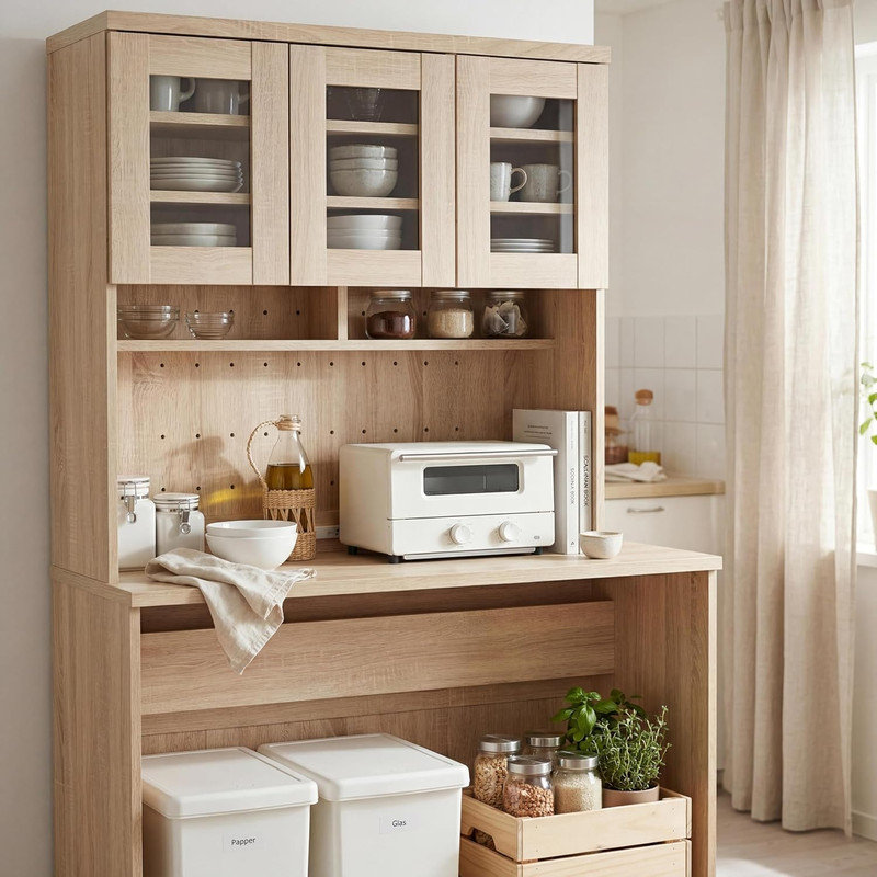 Armoire de cuisine 71,5 "avec rangement pour poubelle - support à micro-ondes, garde-manger avec rangement pour les déchets