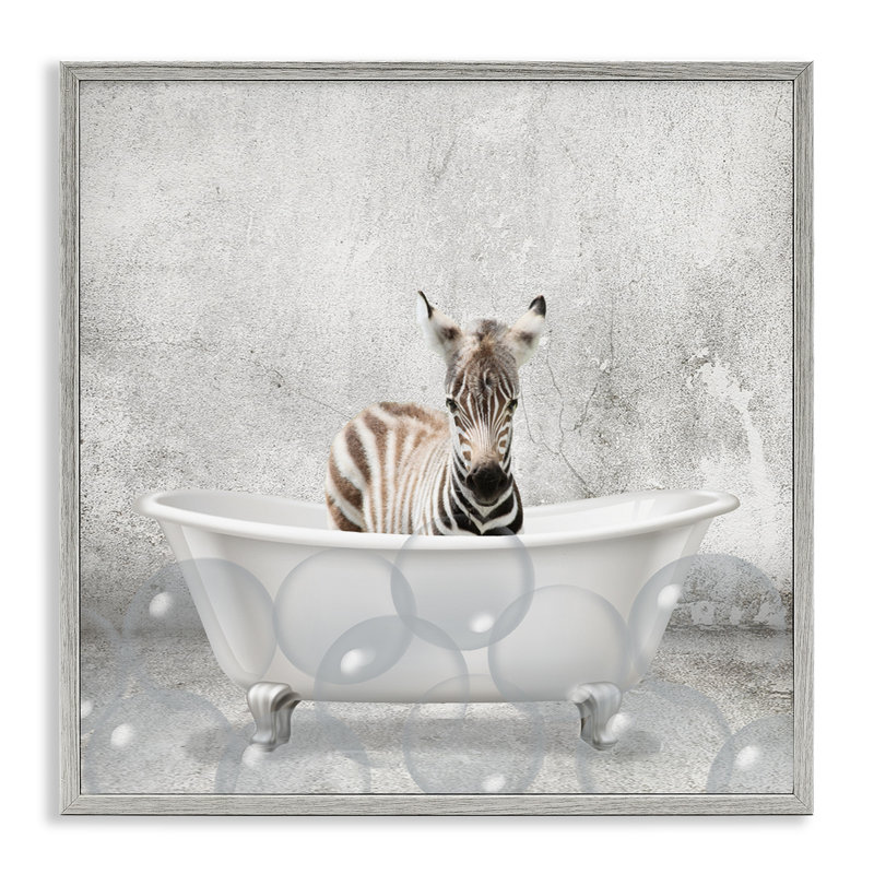 «Baby Zebra Bath Time Cute Animal» par - Impression d'art graphique, Estampe numérique Farmhouse, H 12 po x l 12 po