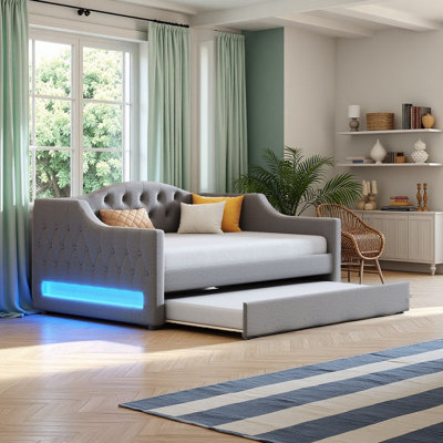 Full XL Size Daybed with Trundle and LED Lights by Ivy Bronx