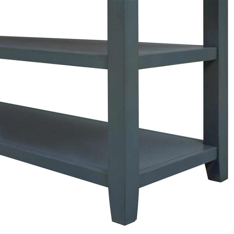 Console de style rétro avec deux étagères ouvertes, structure et pieds en pin pour salon (bleu marine)