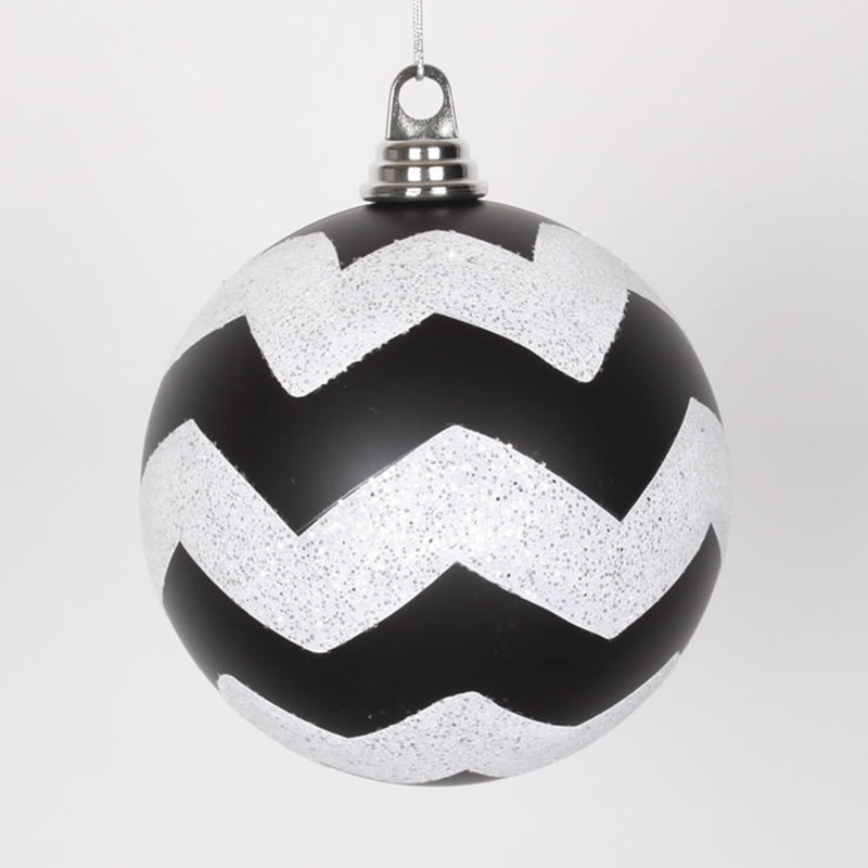 Ornement boule à chevrons, H 6 po x l 6 po x P 6 po, Noir / blanc
