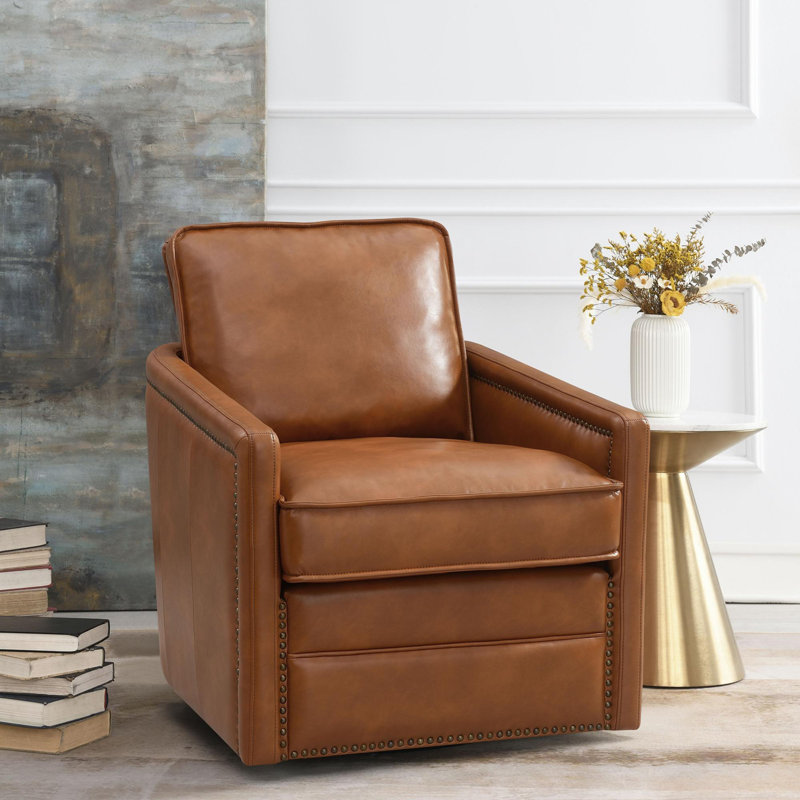 Chaise pivotante en cuir brun avec fauteuil coulissant Aire