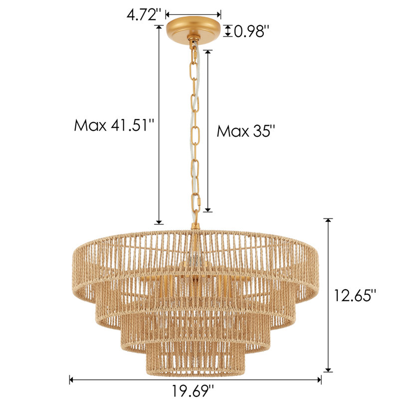 Suzette 6-Lights Hand-Woven Pendant Light 20 Inch, Gold