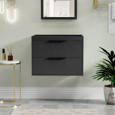 24" Wall Mount Single Bathroom Vanity Base Only, 2 Soft-close Drawers, Zinc Alloy Hardware