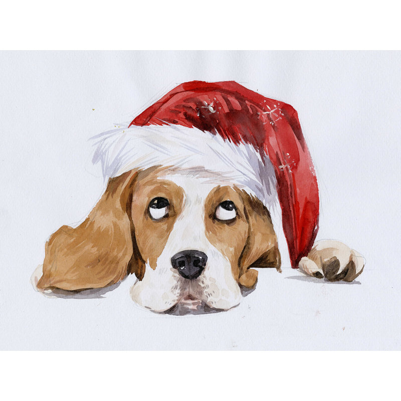 «The Beagle With Santa Hat», reproduction sur toile tendue, L 40 po x H 30 po