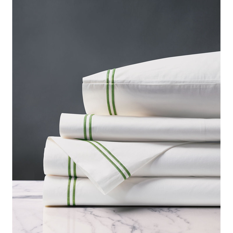 Enzo 100% Cotton Percale Sheet Set, White/Emerald, Twin Sheet Set + 1 Pillowcase