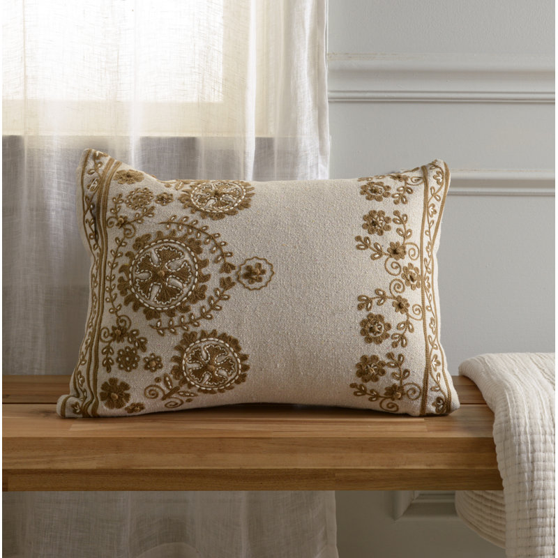 100% Cotton Throw Pillow, Polyester, Natural/Gold