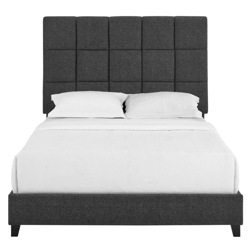 Lit double tapissier pour chambre à coucher avec mousse et tête de lit rembourrée moderne gris foncé Endurance