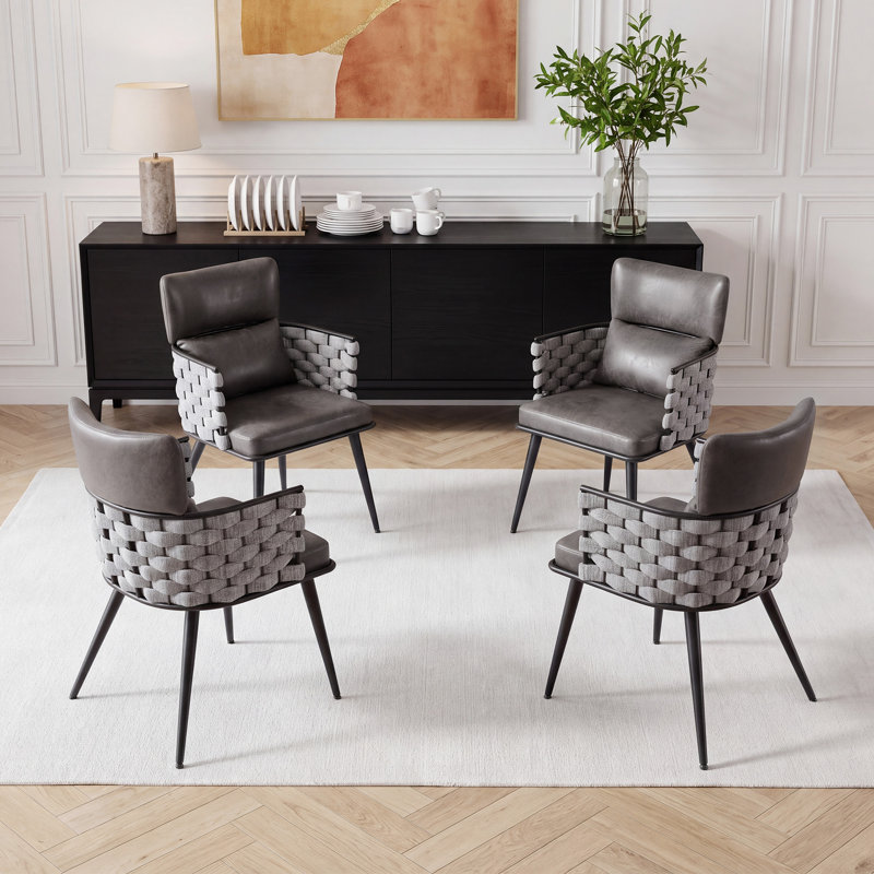 Chaise rembourrée avec accoudoirs Weaving Design, Noir gris