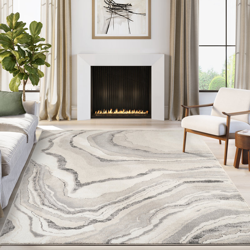 Tapis abstrait gris et beige Abani, Rectangle 5 pi 3 po x 7 pi 7 po