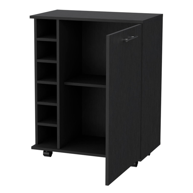 Black Kitchen Cart With 6 Rack And Functional Design Bar Spacious Interior Attractive