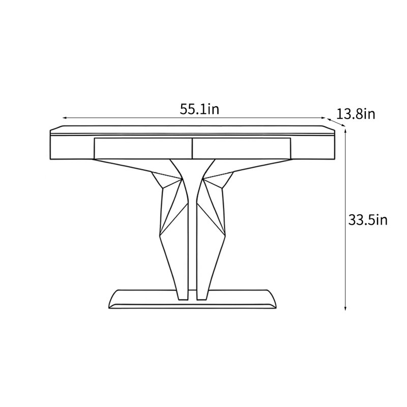 Console de style chinois de luxe simple, 33.5" H x 55.1" W x 13.8" D, Noir