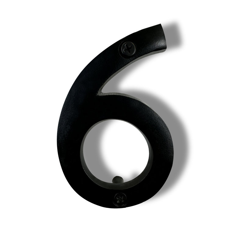 Black Aluminum Floating House Address Number 6, 4 Inch