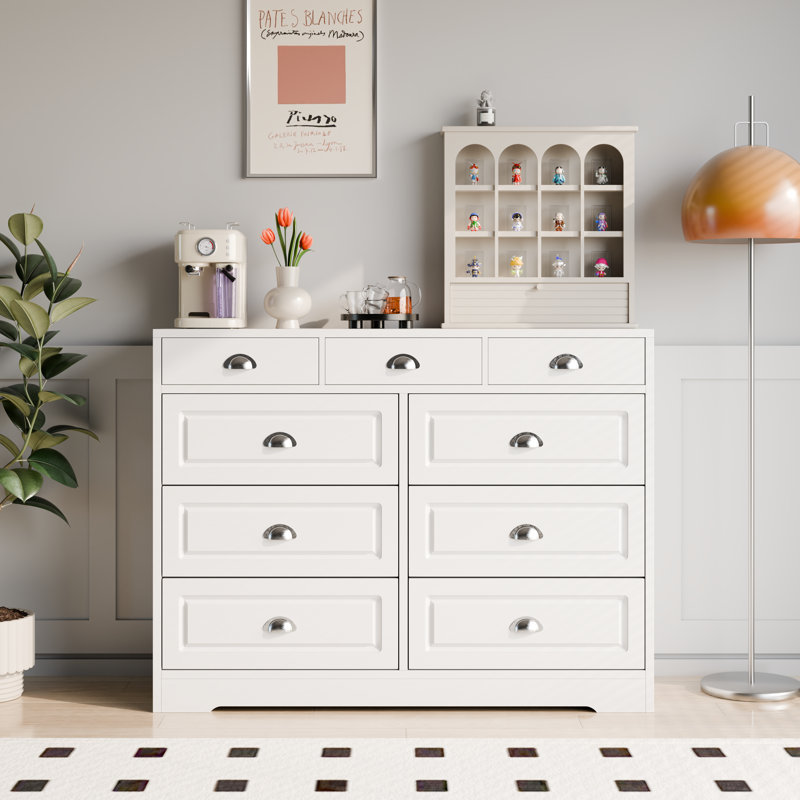 Atsuhisa 46.7" W 9 Drawer Bedroom Dresser, White