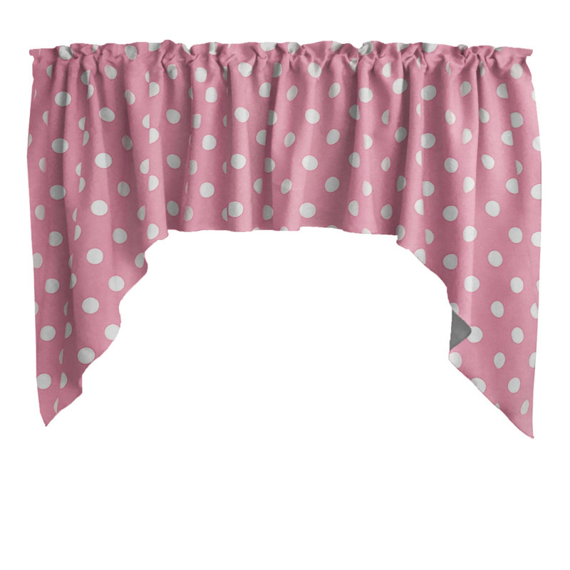 Cantonnière à pois en mélange de coton l 58 po, Blanc / rose