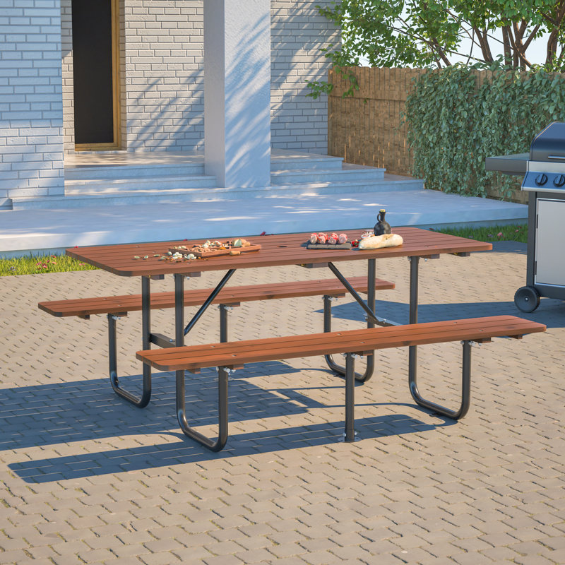 Picnic Table With Metal Frame, Brown