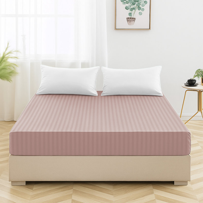 Shaneca Microfiber Striped Fitted Sheet - Ultra-Soft, Fade-Resistant, Deep Pocket Fit, Single (3'), Pink