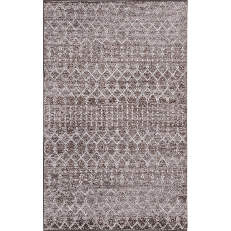Leila Moroccan Diamond Trellis Machine-Washable Rug, Rectangle 4' x 6', Taupe/Ivory