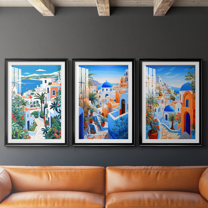 Jardin au bord de la mer - reproduction sur mesure encadrée de qualité supérieure - 3 pièces, H 21 po x l 30 po, Noir