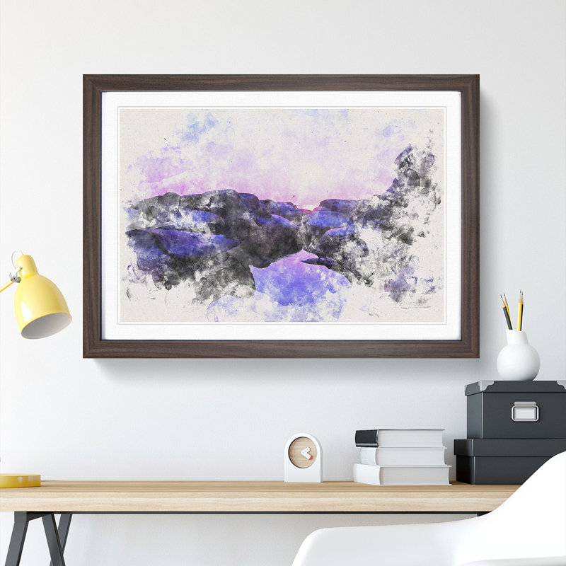 Purple Sunset in Peace Island - Framed Print, 62cm H x 87cm W x 2cm D, Walnut Framed