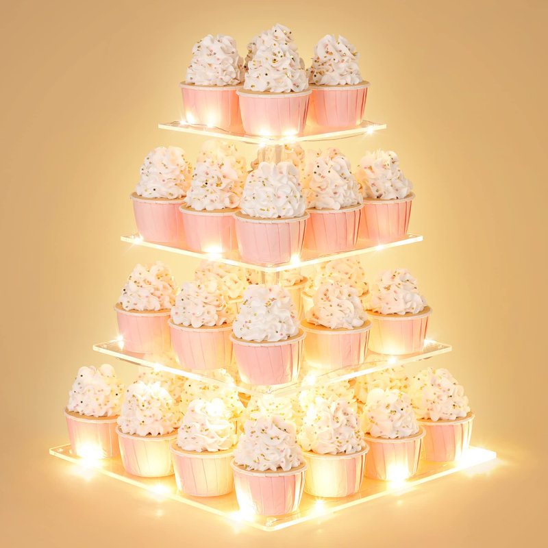 4 Tier Cupcake Stand With LED String Light, Acrylic Cupcake Display Stand