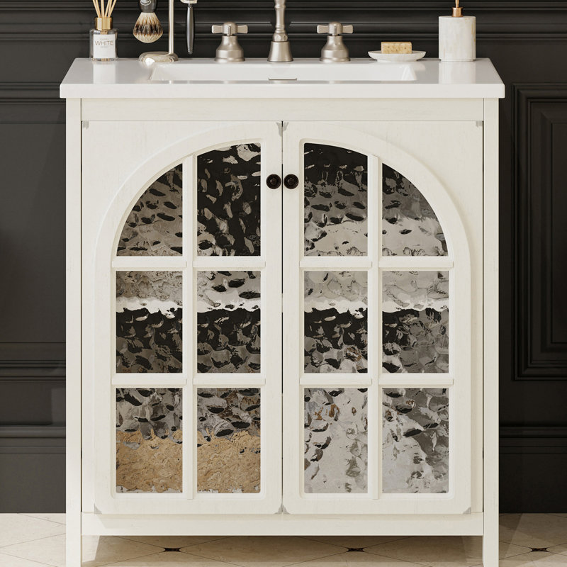 31" Freestanding Bathroom Vanity With Ceramic Top, Antique White