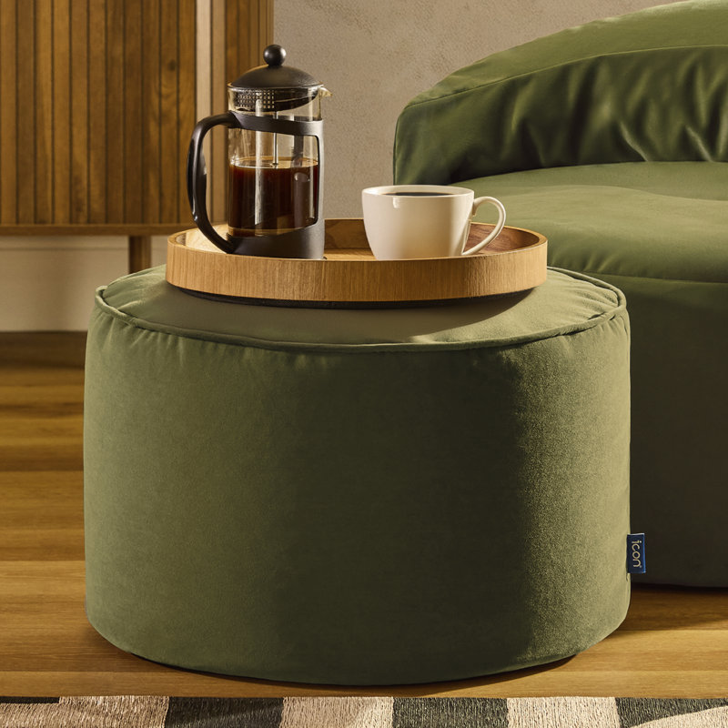 Milano 55Cm Wide Velvet Round Pouffe Ottoman, Olive Green